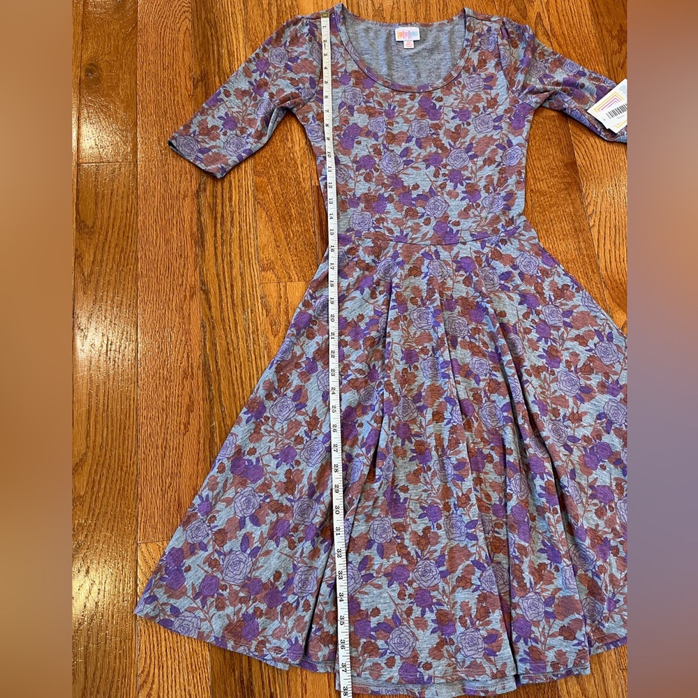 LuLaRoe Nicole Midi Casual Dress - Gray, Pink and Violet Floral - Size XS - Picture 8 of 9